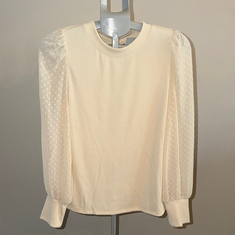 Who What Wear Cream Blouse with Textured Sleeves